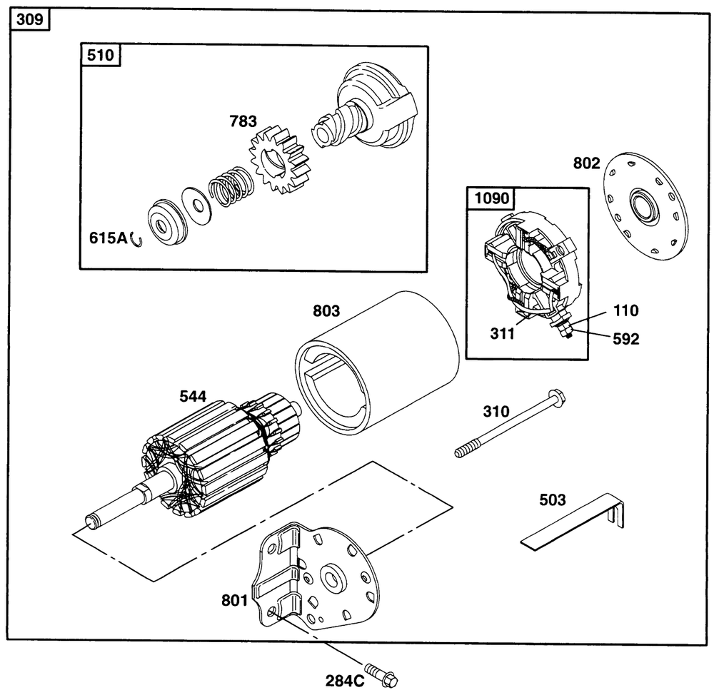 Electric Starter 3 Diagram and Parts List for 290447-1147-XX  Briggs and Stratton Engine